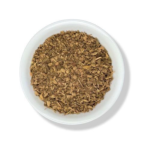 A bowl of Yellow Dock Root, which is used in traditional herbal medicine.