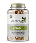 A bottle of Evergreen Herbs Anamu capsules, with 90 vegetable capsules