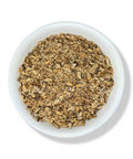 A bowl of cut and sifted Burdock Root.