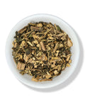 A bowl filled with dried plant material, possibly Capitaneja herbs, on a white background.