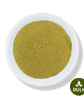 A white plate with Damiana Leaf Powder on it, with a 'BULK' label at the bottom right corner.