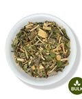 A bowl of dried White Hawthorn leaves and stems, labeled as bulk.