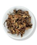 A bowl containing dried floral remnants, likely after being used in a herbal remedy or for another traditional purpose.