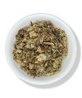 A bowl of dried Mexican Mullein Flowers, also known as Gordolobo, against a white background.