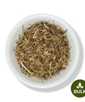 A white plate filled with dried Eryngium carlinae, also known as Hierba Del Sapo, set against a white background with a 'BULK' label in the lower right corner.