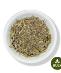 A bowl filled with dried wormwood leaves, with a green label indicating 'Bulk'.