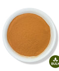 A white bowl filled with brown Cinchona Bark Powder on a white background, with a 'BULK' label in the lower right corner.