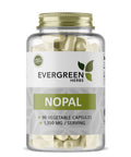 Bottle of Evergreen Herbs Nopal capsules with a gold cap, containing 90 vegetable capsules.