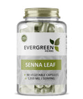 A bottle of Evergreen Herbs Senna Leaf capsules with 90 vegetable capsules, labeled for digestive health.
