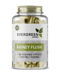 A bottle of Evergreen Herbs Kidney Flush capsules, with 90 vegetable capsules