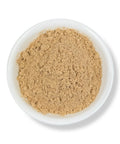 A bowl filled with slippery elm powder, with a white background.