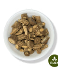 A bowl of dried Mikania glomerata roots, also known as Palo Guaco, in bulk.