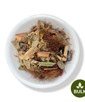 A bulk bowl of dried kidney tea blend, showcasing various herbs and spices.