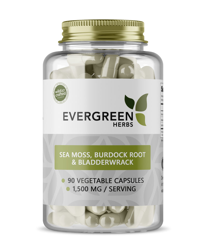 Sea Moss, Burdock Root & Bladderwrack Capsules - 90 Capsules (500 mg each)