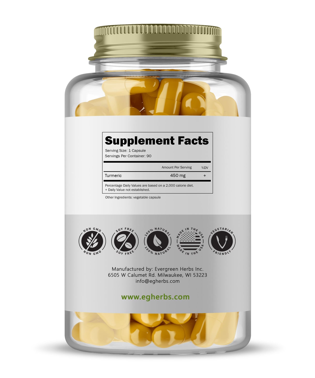 Turmeric Capsules - 90 Capsules - 450 mg.
