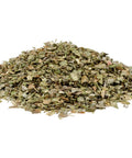 A pile of dried marjoram leaves.